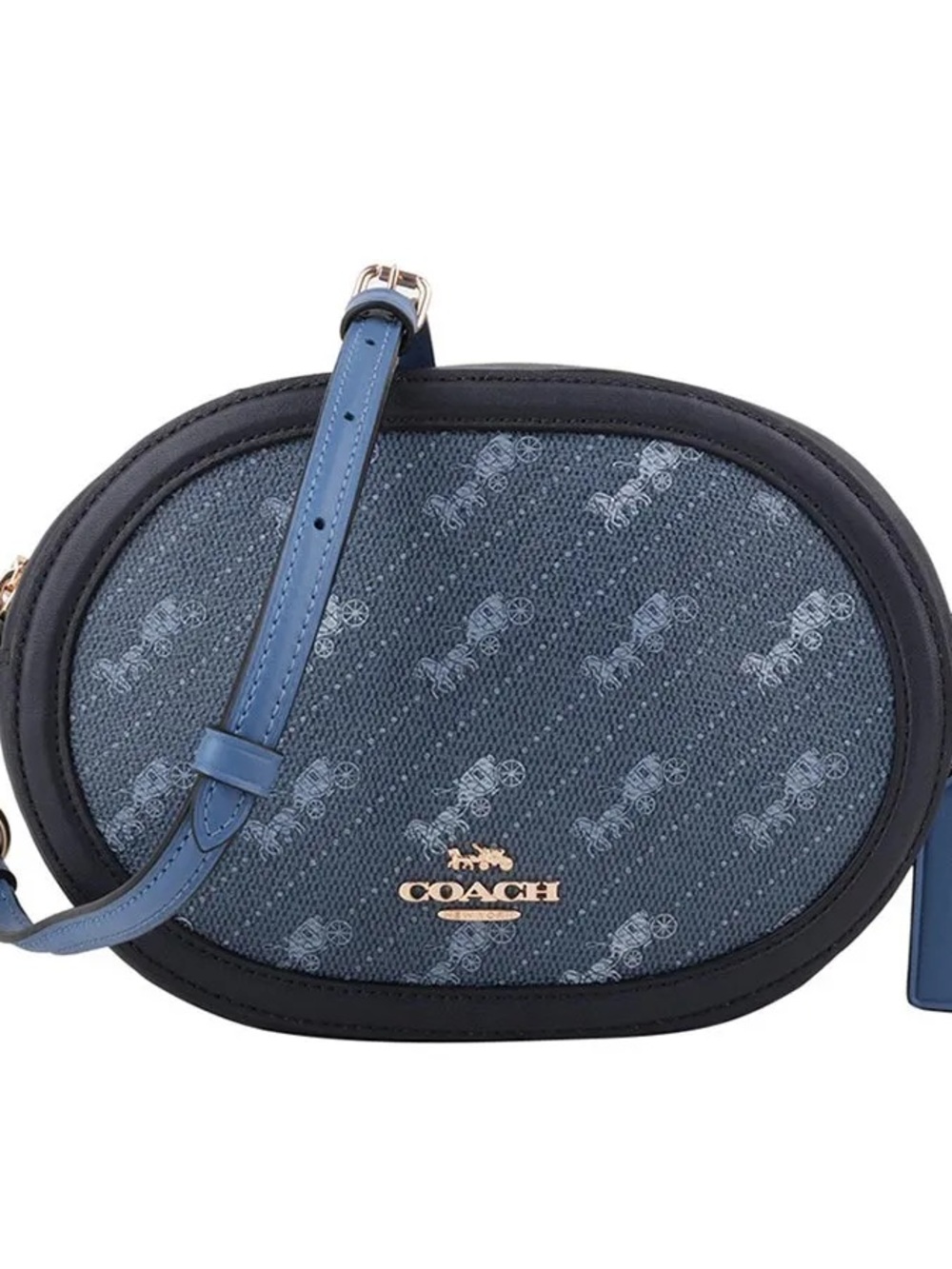 Coach Denim Blue Oval Mini Crossbody with Signature Print